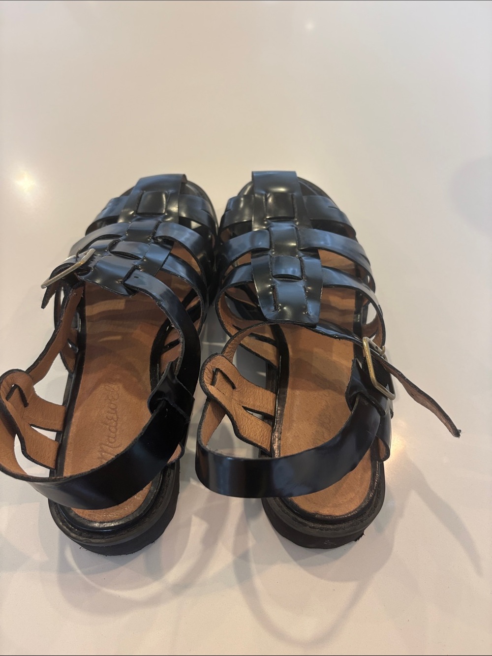 Madewell Black Woven Fisherman Strappy Sandals with Ankle Buckle